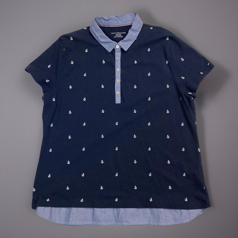 Tommy Hilfiger Women's Short Sleeve 1/2 Button Up Blouse Anchors Logo Size 2XXL